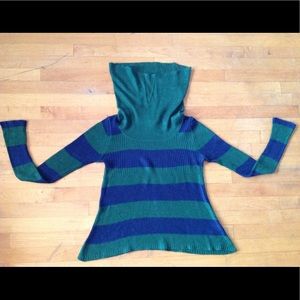 Derek Heart Sweater Cowl Neck Blue & Navy Sz Med
